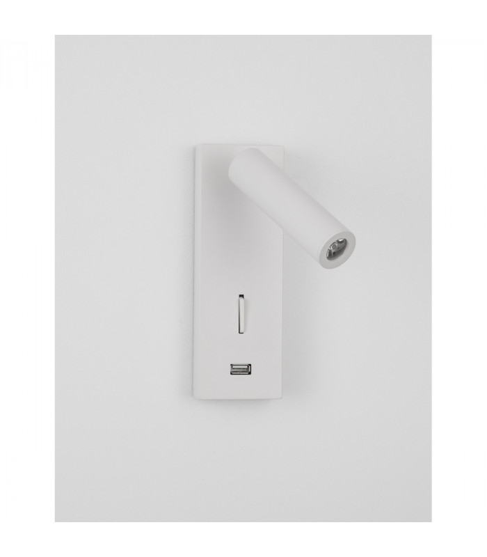 Fuse Reading Light White Aluminium Adjustable Switched - USB Charger LED 3W 210Lm 3000K-3