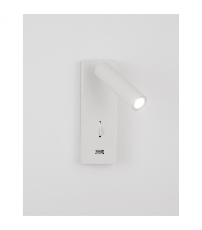 Fuse Reading Light White Aluminium Adjustable Switched - USB Charger LED 3W 210Lm 3000K-4