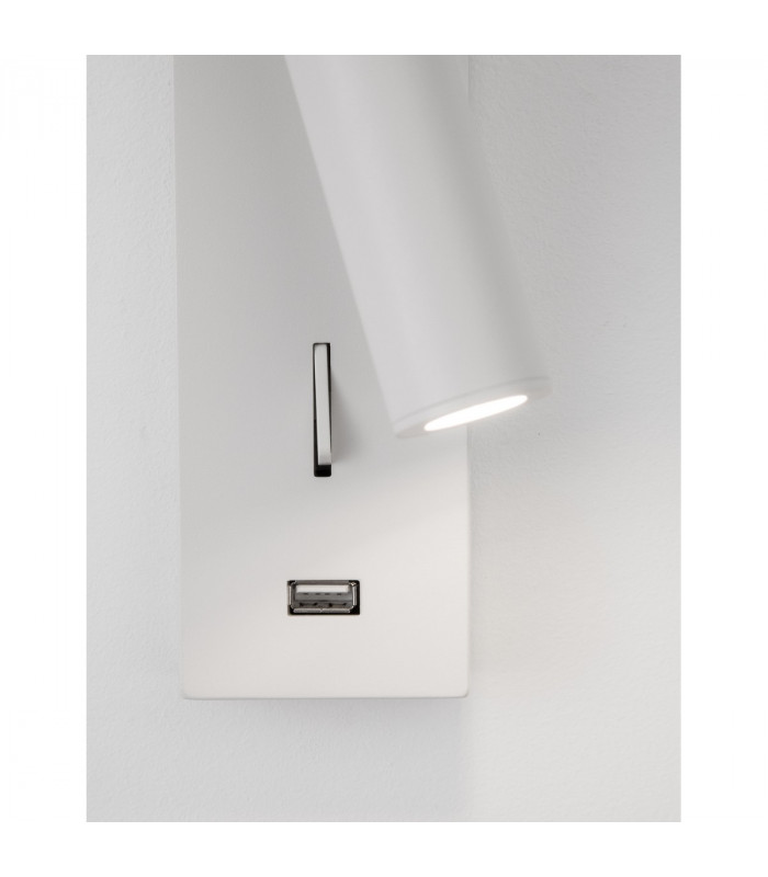Fuse Reading Light White Aluminium Adjustable Switched - USB Charger LED 3W 210Lm 3000K-5