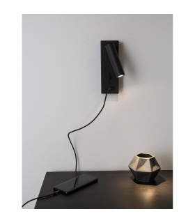 Fuse Reading Light Black Aluminium Adjustable Switched - USB Charger LED 3W 210Lm 3000K-2