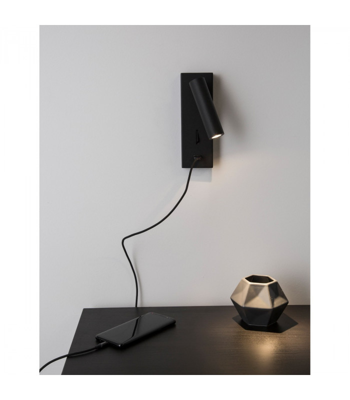 Fuse Reading Light Black Aluminium Adjustable Switched - USB Charger LED 3W 210Lm 3000K-2