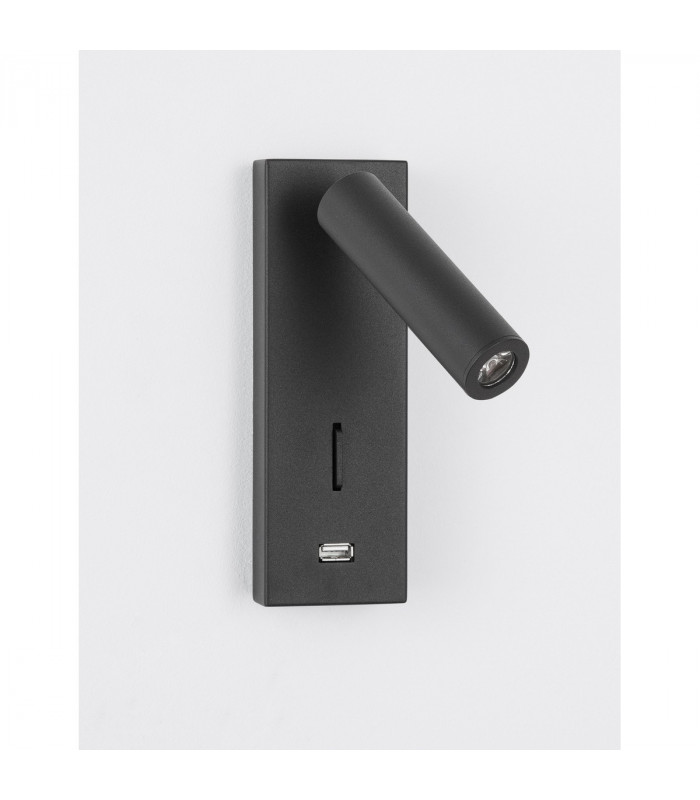 Fuse Reading Light Black Aluminium Adjustable Switched - USB Charger LED 3W 210Lm 3000K-3