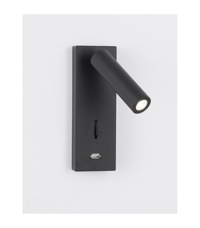 Fuse Reading Light Black Aluminium Adjustable Switched - USB Charger LED 3W 210Lm 3000K-4