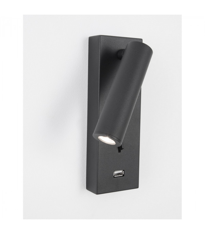 Fuse Reading Light Black Aluminium Adjustable Switched - USB Charger LED 3W 210Lm 3000K-5