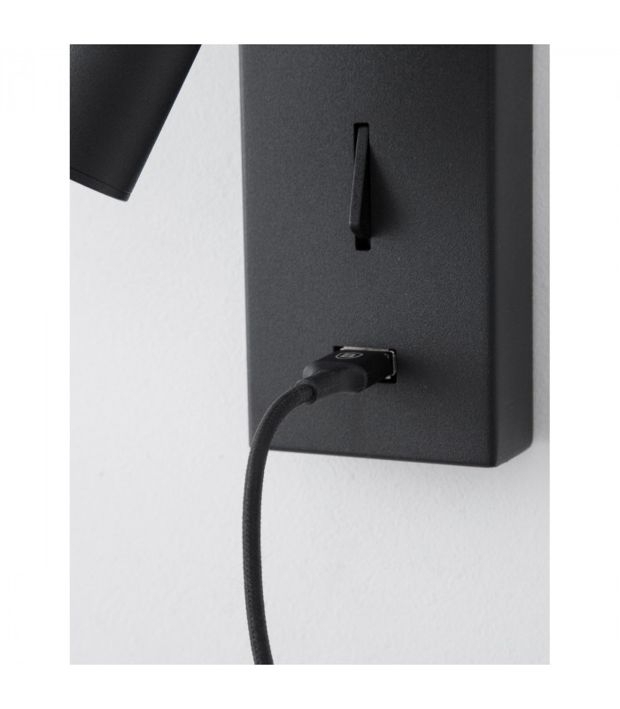 Fuse Reading Light Black Aluminium Adjustable Switched - USB Charger LED 3W 210Lm 3000K-7