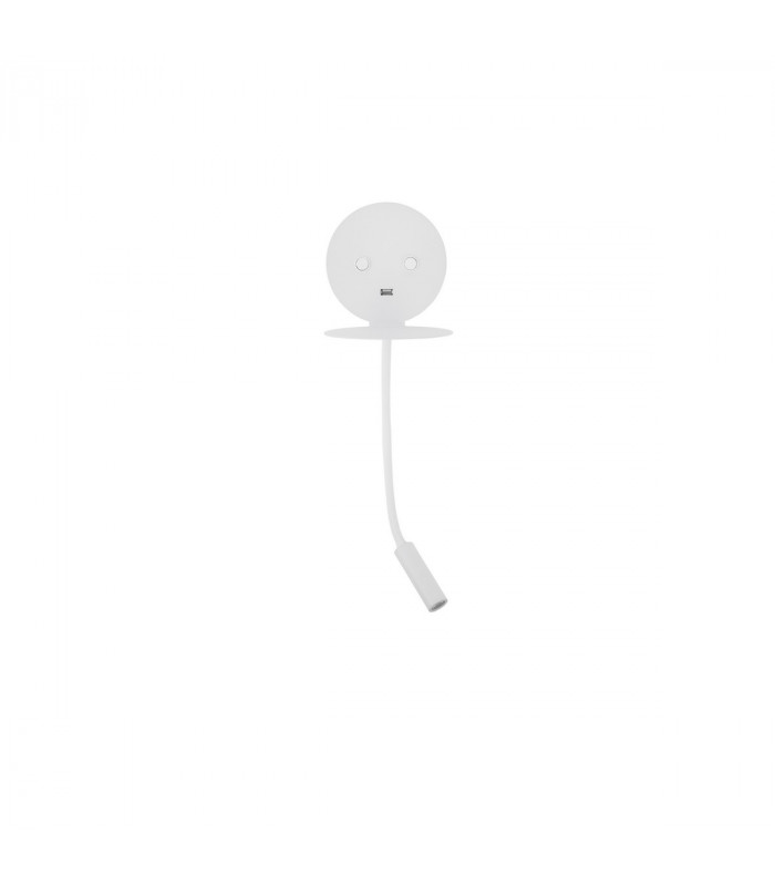 Eclip Reading Light White Aluminium Adjustable Switched USB Charger LED 3000K Backlight 6W 310Lm Reader 3W 210Lm-1