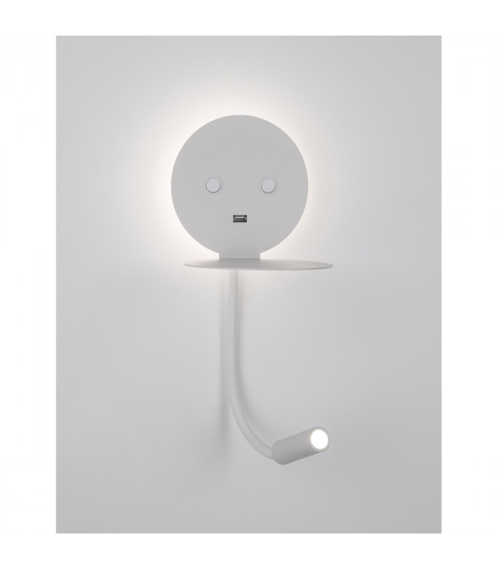 Eclip Reading Light White Aluminium Adjustable Switched USB Charger LED 3000K Backlight 6W 310Lm Reader 3W 210Lm-4