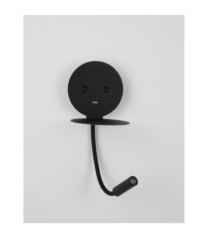 Eclip Reading Light Black Aluminium Adjustable Switched USB Charger LED 3000K Backlight 6W 310Lm Reader 3W 210Lm-3