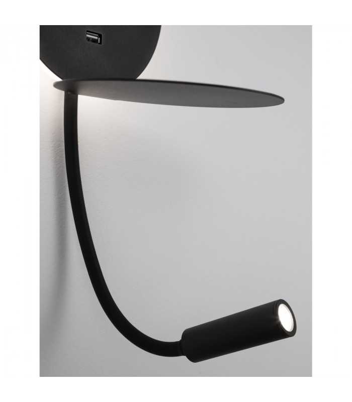 Eclip Reading Light Black Aluminium Adjustable Switched USB Charger LED 3000K Backlight 6W 310Lm Reader 3W 210Lm-7