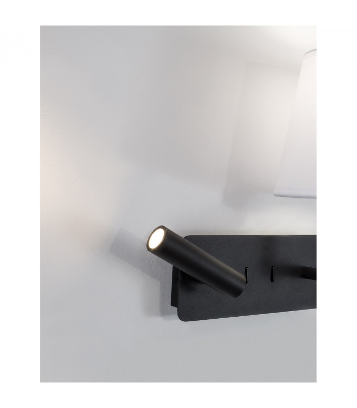 Flex Reading Light White Fabric Shade Sandy Black Aluminium Adjustable - Switched LED 3W 210Lm 3000K LED E27-6