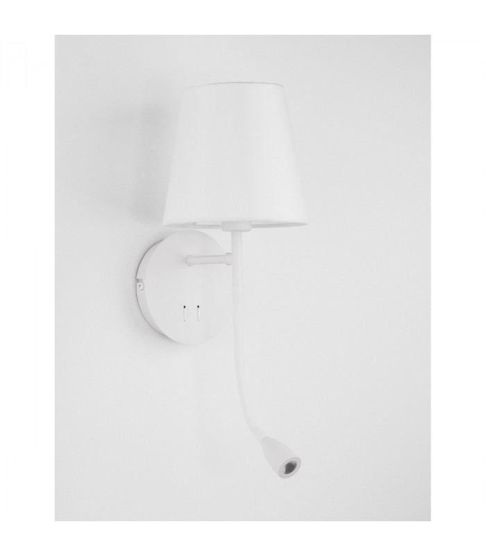 Nia Reading Light White Metal White Fabric Shade Switched LED 3W 3000K 180Lm LED E14-4