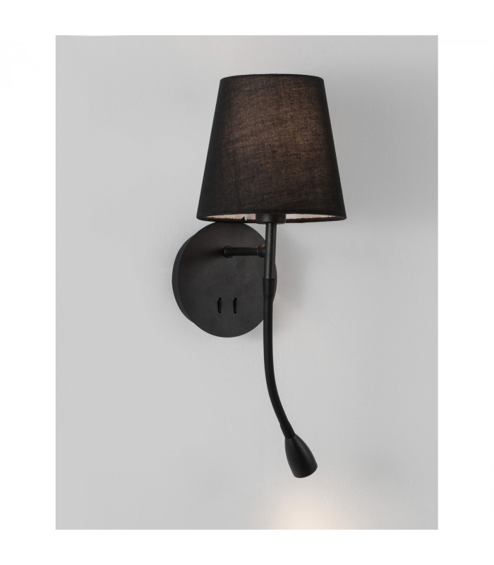 Nia Reading Light Black Metal Black Fabric Shade Switched LED 3W 3000K 180Lm LED E14-2