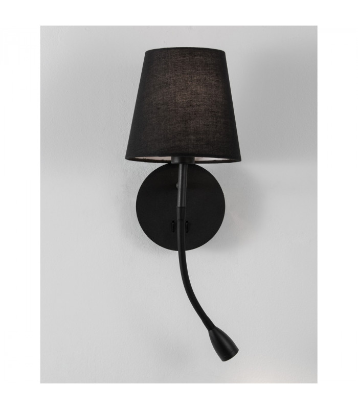 Nia Reading Light Black Metal Black Fabric Shade Switched LED 3W 3000K 180Lm LED E14-3