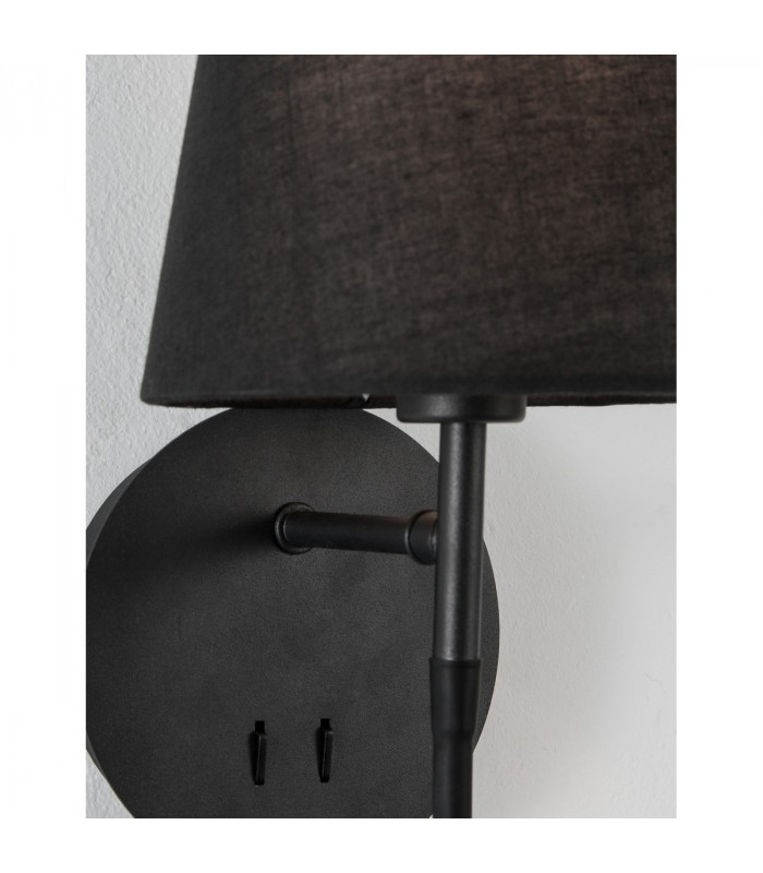 Nia Reading Light Black Metal Black Fabric Shade Switched LED 3W 3000K 180Lm LED E14-4