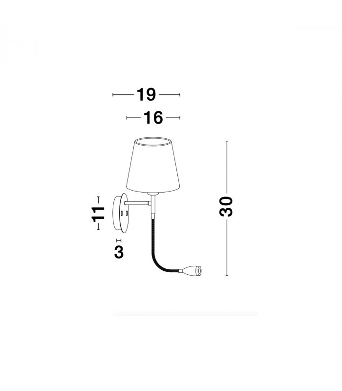Nia Reading Light Black Metal Black Fabric Shade Switched LED 3W 3000K 180Lm LED E14-6