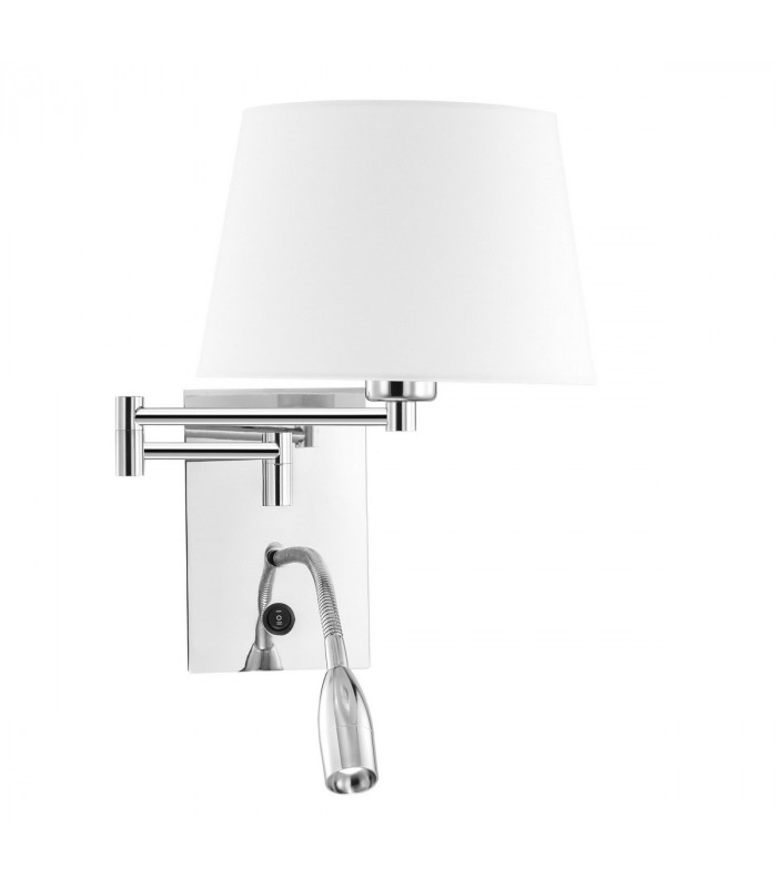 Cingo Reading Light Chrome White Fabric Lampshade LED 3W 3000K 180Lm LED E27-1