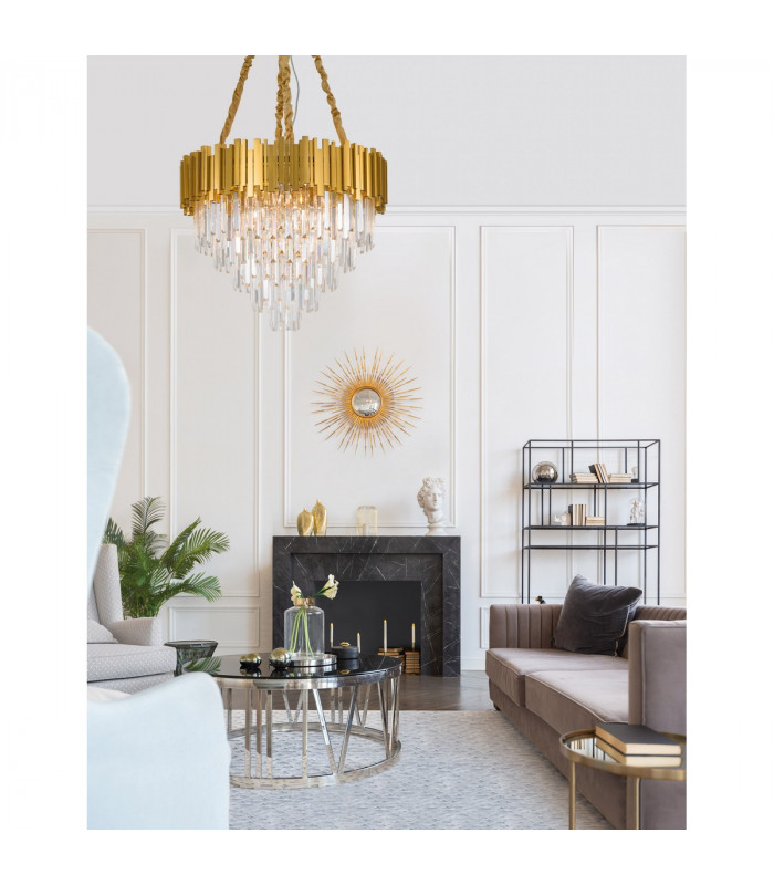 Grane 12 Light Pendant Ceiling Light Gold Metal Crystal LED E14-2