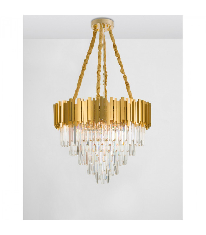 Grane 12 Light Pendant Ceiling Light Gold Metal Crystal LED E14-4