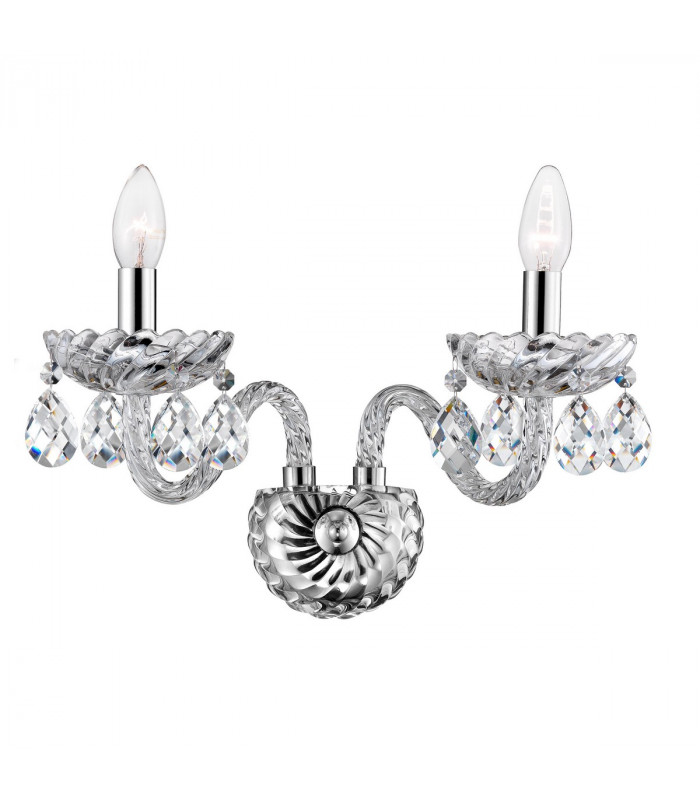 Mozart 2 Light Candle Wall Lamp Chrome Aluminium Glass K9 Crystals Adjustable LED E14-1