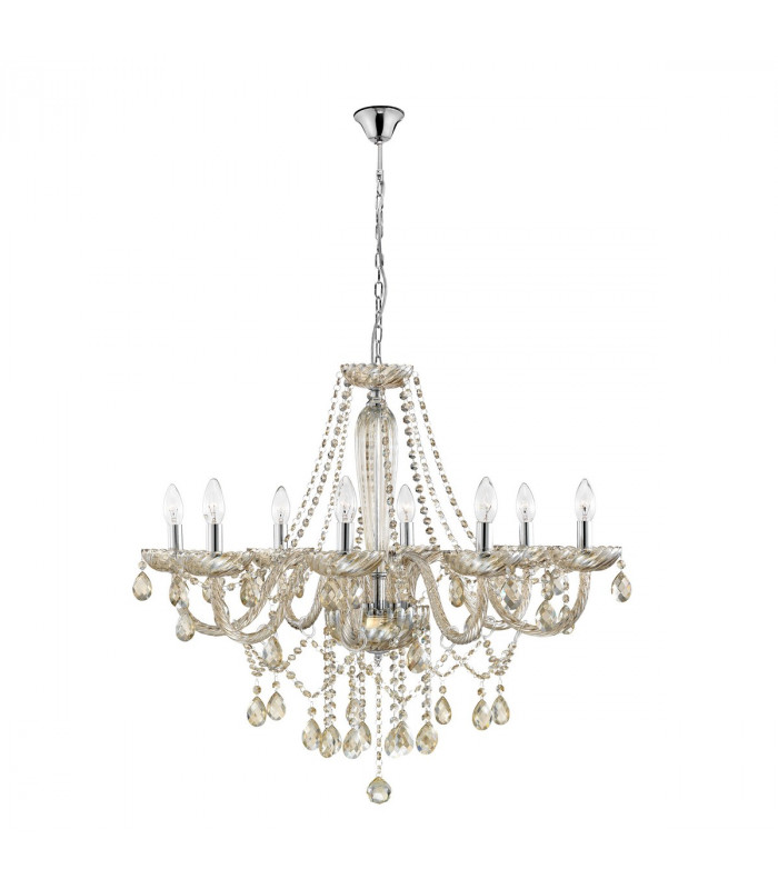 Zeno 78cm Multi Arm Chandelier Chrome Aluminium Cognac Glass K9 Crystals LED E14-1