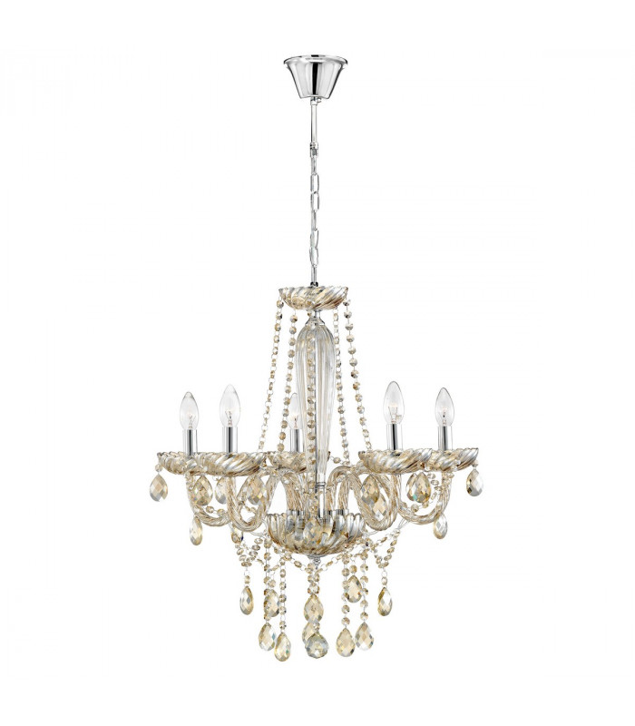 Zeno 58cm Multi Arm Chandelier Chrome Aluminium Cognac Glass K9 Crystals LED E14-1