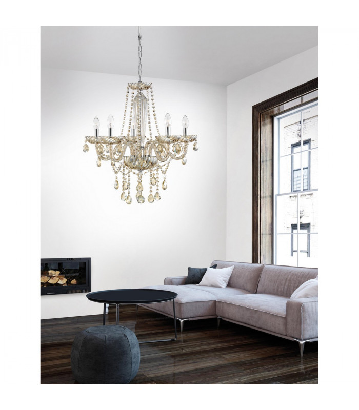 Zeno 58cm Multi Arm Chandelier Chrome Aluminium Cognac Glass K9 Crystals LED E14-2