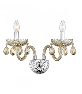 Zeno 2 Light Candle Wall Lamp Chrome Aluminium Cognac Glass K9 Crystals Adjustable LED E14-1