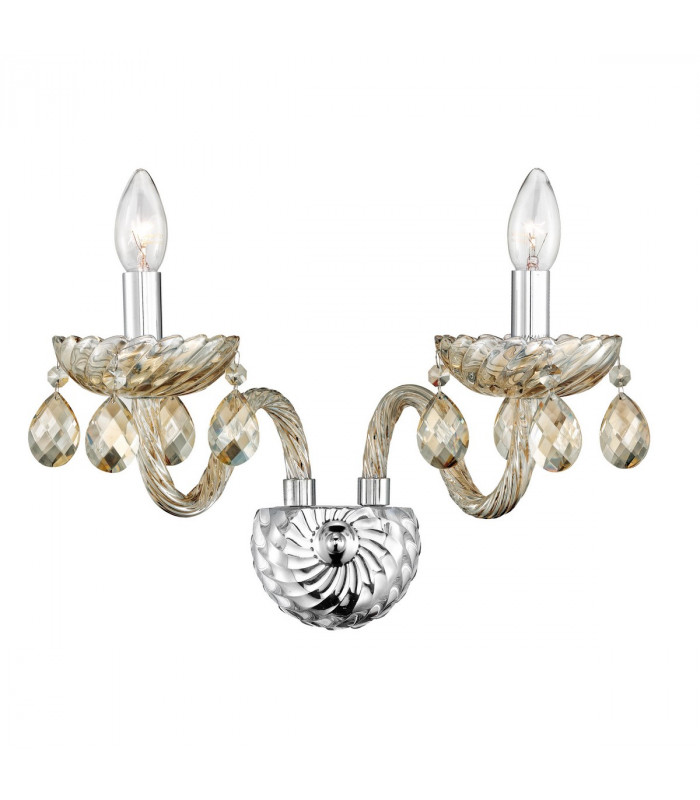 Zeno 2 Light Candle Wall Lamp Chrome Aluminium Cognac Glass K9 Crystals Adjustable LED E14-1