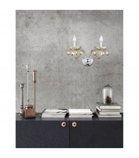 Zeno 2 Light Candle Wall Lamp Chrome Aluminium Cognac Glass K9 Crystals Adjustable LED E14-2