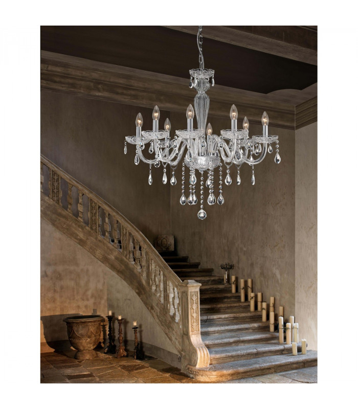 Venezia 8 Light Multi Arm Chandelier Chrome Aluminium Glass K9 Crystals LED E14-2