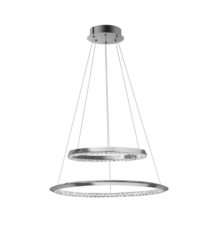 Netuno Integrated LED Pendant Ceiling Light Chrome Aluminium Crystal Adjustable LED 36W 1980Lm 3000K-1