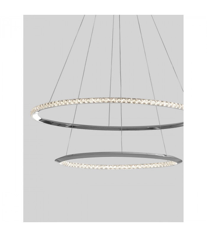 Netuno Integrated LED Pendant Ceiling Light Chrome Aluminium Crystal Adjustable LED 50W 2570Lm 3000K-4