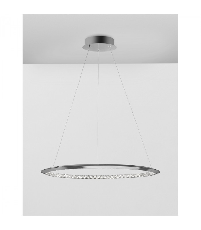 Netuno Integrated LED Pendant Ceiling Light Chrome Aluminium Crystal LED 32W 1580Lm 3000K-3