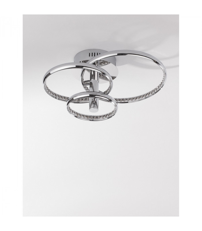 Netuno Integrated LED Semi Flush Light Chrome Aluminium Crystal Adjustable LED 30W 1560Lm 3000K-3