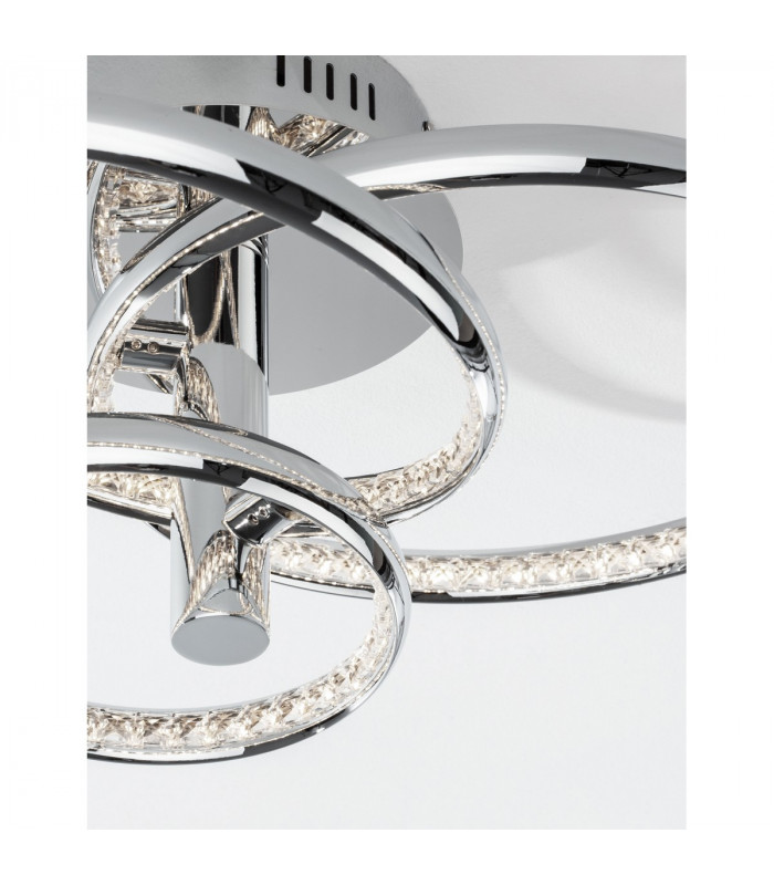 Netuno Integrated LED Semi Flush Light Chrome Aluminium Crystal Adjustable LED 30W 1560Lm 3000K-4