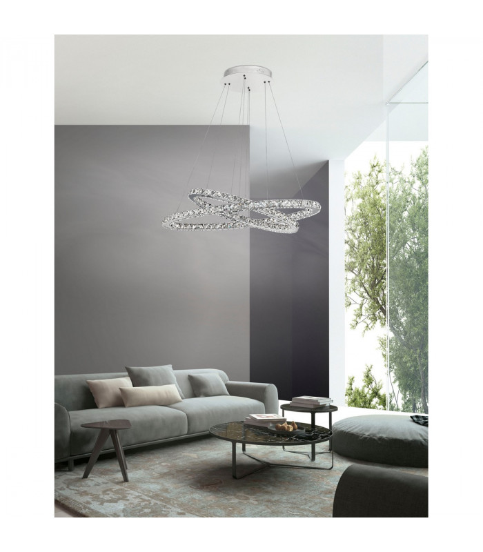 Celine Integrated LED Pendant Ceiling Light Chrome Aluminium Crystal Adjustable LED 40W 2400Lm 3000K-2