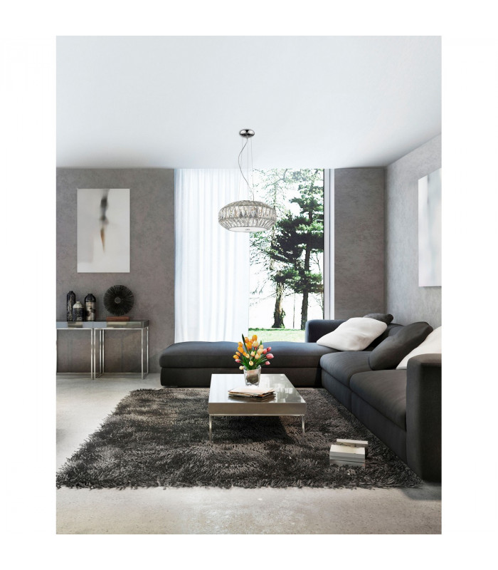 Valence 6 Light Pendant Ceiling Light Clear Crystal White Glass Chrome Aluminium G9-2