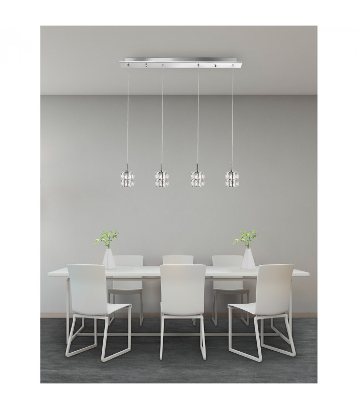 Nice 4 Light Bar Pendant Ceiling Light Clear Crystal Chrome Aluminium G9-2