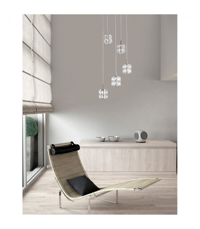 Nice 5 Light Cluster Pendant Ceiling Light Clear Crystal Chrome Aluminium G9-2