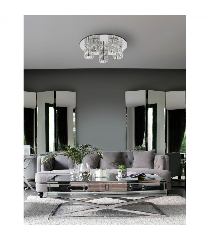 Nice 5 Light Shade Cluster Ceiling Light Clear Crystal Chrome Aluminium G9-2
