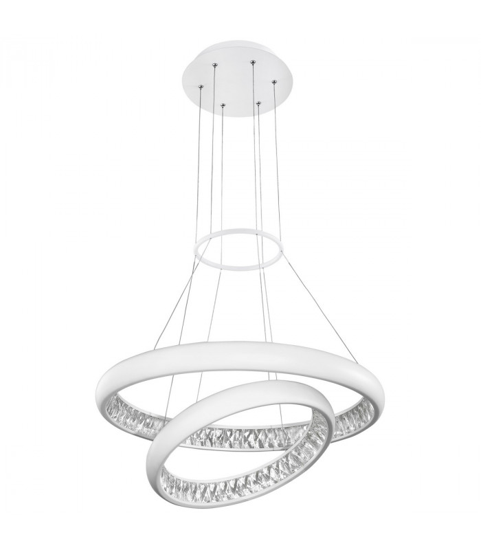 Lumi Integrated LED Pendant Ceiling Light Outside Matt White Aluminium Crystal Inside LED 60W 3600Lm 3000K-3