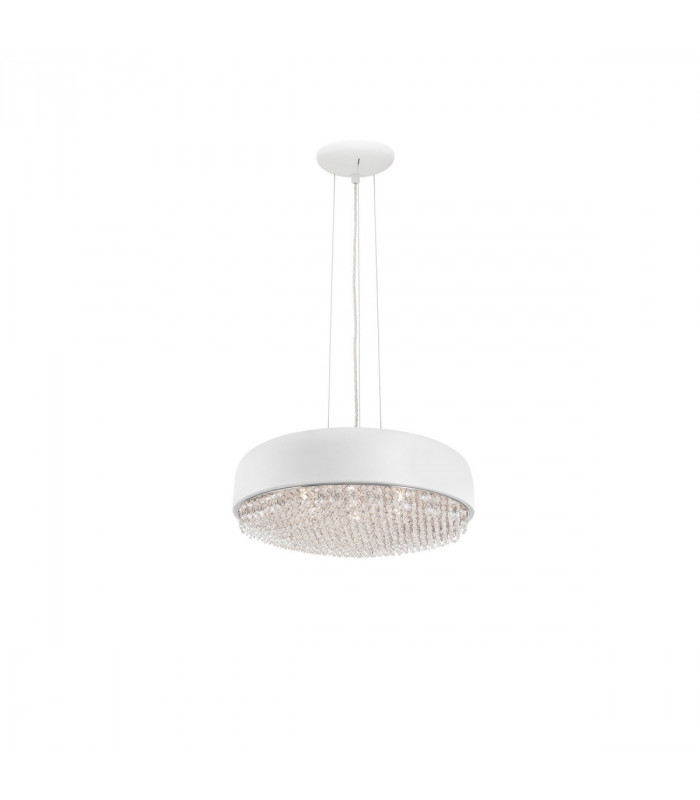 Lyon 6 Light Pendant Ceiling Light Matt White Aluminium Crystal G9-1