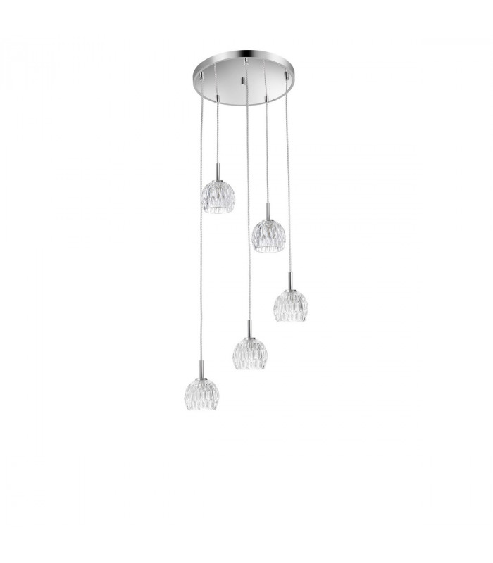 Lara 5 Light Cluster Pendant Ceiling Light Clear Glass Chrome Base G9-1