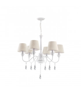 Elegant 6 Light Multi Arm Chandelier with Shades Metal Matt White Cream Lampshade Crystals LED E14-1