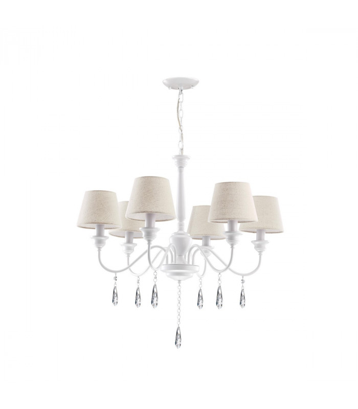 Elegant 6 Light Multi Arm Chandelier with Shades Metal Matt White Cream Lampshade Crystals LED E14-1