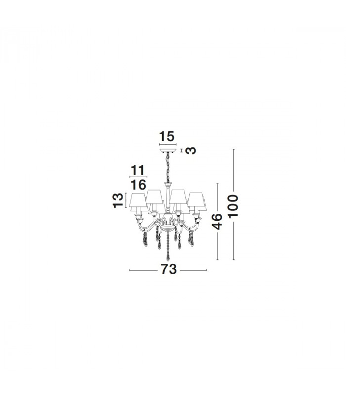 Elegant 6 Light Multi Arm Chandelier with Shades Metal Matt White Cream Lampshade Crystals LED E14-3
