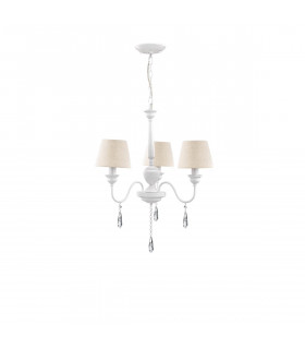Elegant 3 Light Multi Arm Chandelier with Shades Metal Matt White Cream Lampshade Crystals LED E14-1