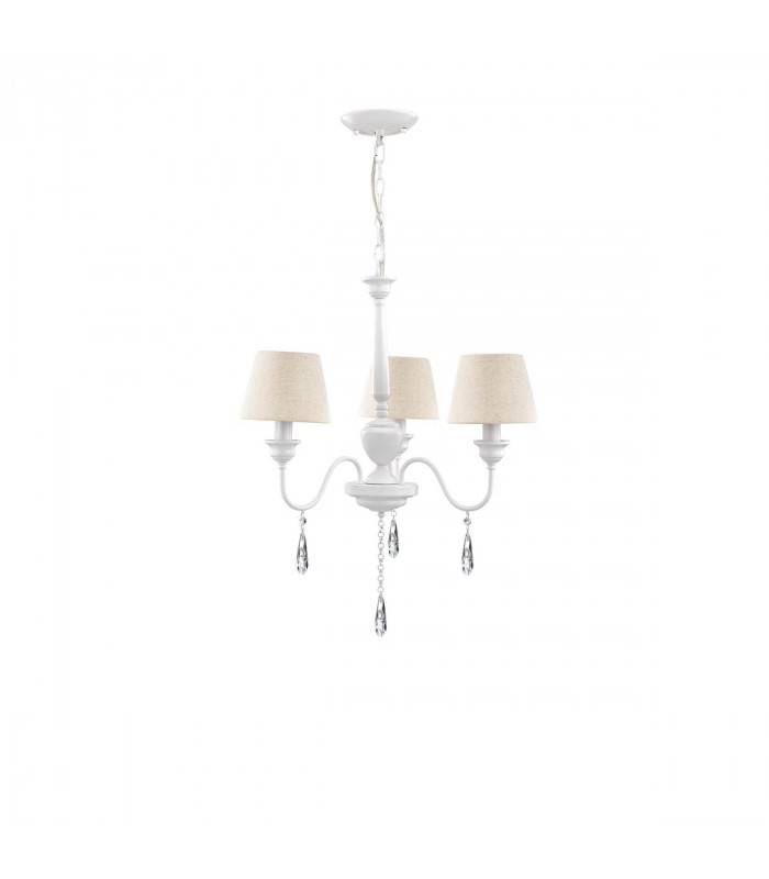 Elegant 3 Light Multi Arm Chandelier with Shades Metal Matt White Cream Lampshade Crystals LED E14-1