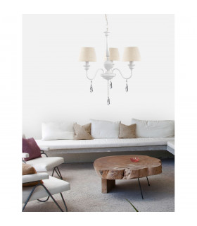 Elegant 3 Light Multi Arm Chandelier with Shades Metal Matt White Cream Lampshade Crystals LED E14-2
