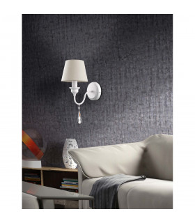 Elegant Candle Wall Lamp Metal Matt White Cream Lampshade Crystals LED E14-2